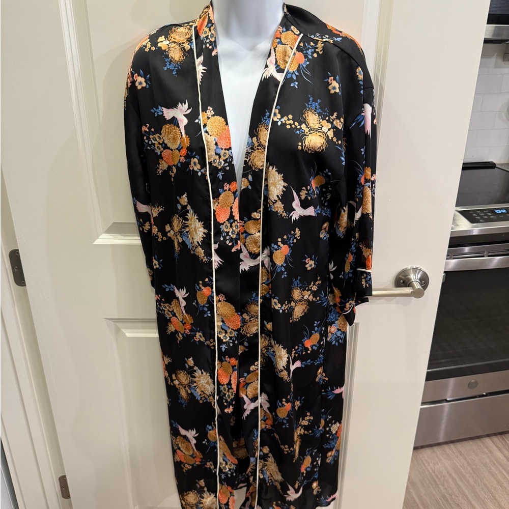 Floral Black Kimono Robe